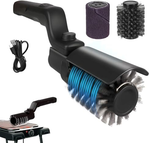 Verbesserte elektrische Grillbürste, Akku-Betrieben mit Verstellbarem Winkel, Edelstahl-Bürstenkopf, 3-Stufen Reinigung, 90 Min Laufzeit, Wasserdicht für Grillroste (Schwarz)