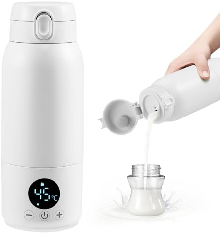 Strixorn Calentador de biberones portátil para Viajes Gran Capacidad de 500 ml, Calienta Biberones Inalámbrico calienta rápidamente Leche Materna, Agua o Leche, Temperatura Ajustable 35 a 70°C