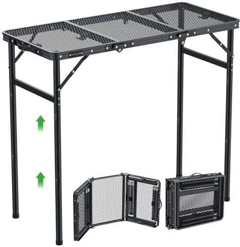 GARLLEN Grilltisch klappbar, 90x40cm & 3 Höhenverstellbar(27/51/75cm), Leicht und Tragbar, Klapptisch Campingtisch Beistelltisch Gartentisch Picknicktisch Kleiner Grill Tisch für Camping (3-Fach) | Montage mit Gewinde, 3 verstellbare Höhen, max. 74,7 cm, Picknicktisch mit hitzebeständiger, wasserdichter Tischplatte für