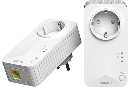 Strong AV600Mbps Kit Powerline con Pass-Through, Presa Integrata, Ripetitore Powerline Ethernet HomePlug AV2, Plug & Play, Compatibile con Router, Modalità Risparmio Energetico, Porta LAN 100Mbps