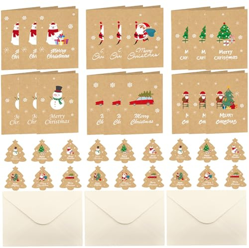 AYNKH 18er Weihnachtskarten Set Christmas Cards with Envelope Folding Card with Envelopes Tree Stickers Christmas Cards Set for Family, Friends
