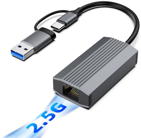 2.5G USB C USB 3.0 Ethernet Adapter, Ethernet Adapter for Laptop, Aluminum, Type C (Thunderbolt 4/3 Compatible) to RJ45 Network Internet, Compatible for NAS, MacBook Air/Pro, XPS, iPhone 16/15 Pro