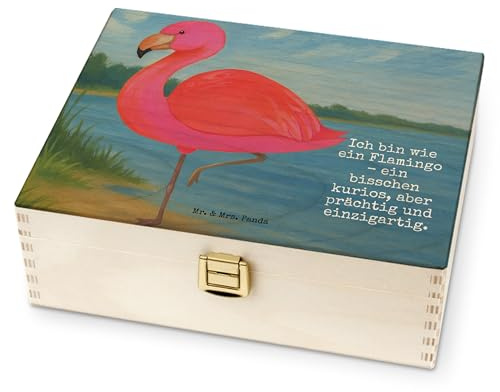 Mr. & Mrs. Panda Teebox Flamingo Classic Design - Geschenk, für Paare, Ich, Stolz, Tee Box, Teekiste, Holz, Freundin, Spruch, Rosa, Prächtig, Teebehälter