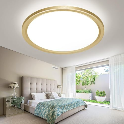 slochi LED Deckenleuchte 29CM 24W 2400LM, 3 Farben Deckenlampe 3000K/4500K/6500K, Flach Rund Gold Badezimmer Lampe Wasserfest, Badlampe Decke für Küche Wohnzimmer Schlafzimmer