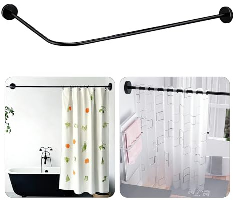 Shower Curtain Rods, L Shape (62-92 x 98-167 cm) Curved Bathtub Rail | Extendable Stainless Steel Shower Corner Curtain Rail for Bathroom Fitting Room (Black)