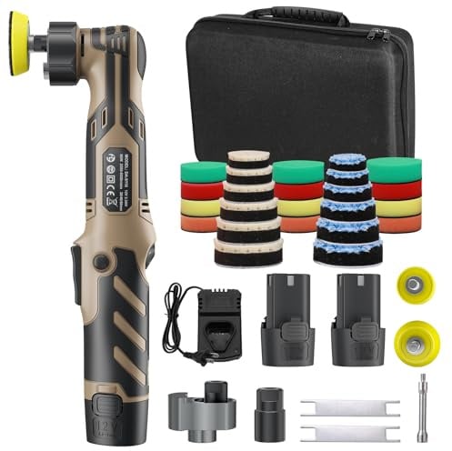 Mini Poliermaschine Auto Akku, Profi Ezenter Poliermaschinen Polierer, 1/1.5/2 Zoll Polierteller, 2 2.3Ah Batterien, 11 Geschwindigkeiten 2500-6000 RPM, zum Polieren von Auto, Möbeln