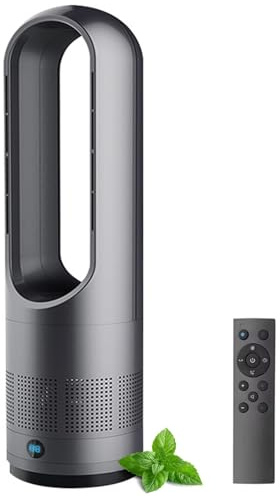 Ventilatore a torre senza pale con telecomando, oscillante da 45,7 cm, inclinabile a 80°, display a LED, 8 velocità, timer 8 ore, purificatore di circolazione dell'aria per interni, casa e ufficio