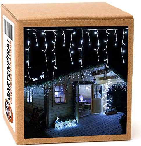 Gartenpirat Eisregen LED Lichterkette 12 m 480 LED kaltweiß Weihnachtsbeleuchtung Timer außen innen