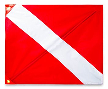Dive Flag with Removable Stiffening Pole - 20” x 24” for Scuba Diving Spearfishing Freediving | Use with Float, Buoy, Boat, Flagpole | US Legal Size Diver Down Boat Flag