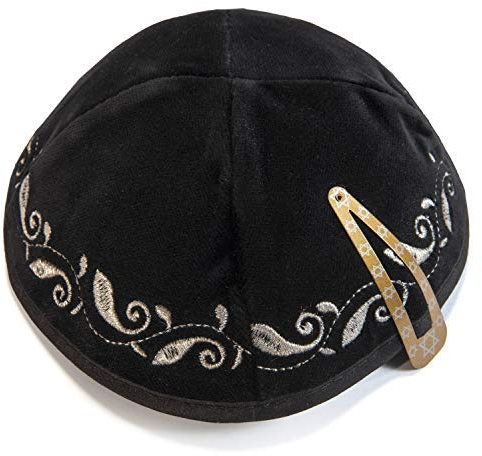 JL Kippha's schwarz Samt Bestickt Kippa Yarmulke Jüdische Yamaka Kippa Isreal Kappe Judaica mit Klemme
