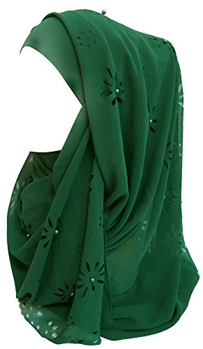 Lina & Lily Chiffon Hijab Kopftuch Schal mit Blumen und Perlen für muslimische Frauen (Dunkelgrün)