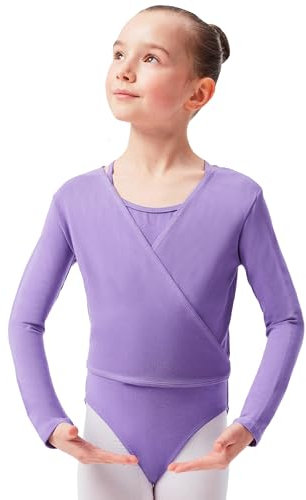 tanzmuster Ballett Wickeljacke Mädchen - Mandy - extra weicher Baumwollstoff - Ballettjacke zum Binden für Kinder - Lavendel 152/158
