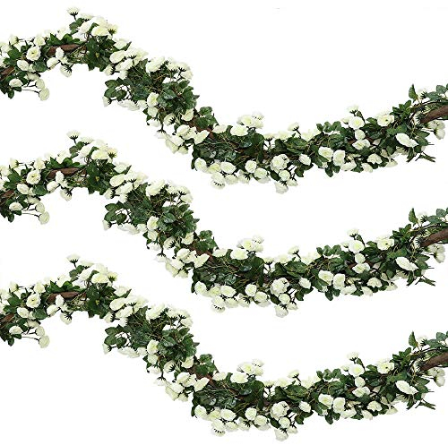 Veryhome 2 Stücke 69 Köpfe 5.7FT Künstliche Rose Vine Silk Gefälschte Blumen Garland Pflanze Floral Ivy Dekorationen Für Zuhause Hochzeitsarrangement Party Garten Dekor (Weiß, 2PCS)