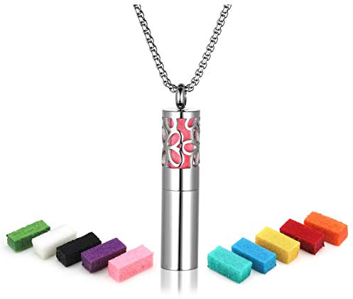 Zysta Aromatherapie Schmuck- Damen Herren Parfum Hohl Locket Käfig Anhänger Floating Charm Aroma Medaillon ätherisches Öl Diffuser Halskette mit 10pcs Pads (Halb Hohl- Blume 1)