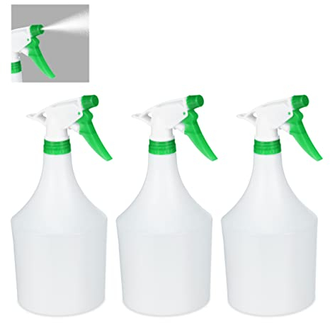 Relaxdays Sprühflasche Pflanzen, 3er Set, einstellbare Düse, 1 Liter, mit Skala, Kunststoff, Blumensprüher, weiß-grün
