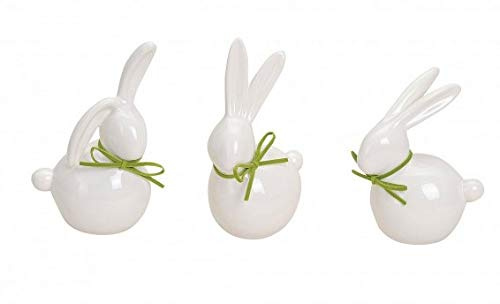3er Set Hasen Weiss Porzellan Figuren Deko Ostern Osterhasen Frühlingsdeko Osterdekoration Osterfest (3er Set Hasen weiß groß)