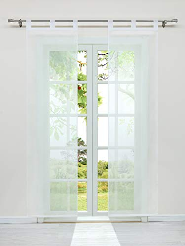 Heichkell Schiebegardinen 2er-Set Einfarbige Flächenvorhänge mit Schlaufen Voile Halbtransparenter Schiebevorhang aus Voile, Zubehör Klettband und Beschwerungsstangen, Beige, Jedes Stück BxH 57x245 cm