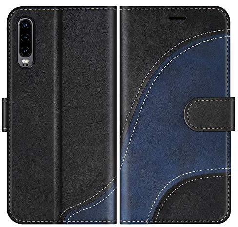 BoxTii Cover per Huawei P30, Custodia in PU Pelle Portafoglio per Huawei P30, Magnetica Cover a Libro con Slot per Schede, Nero