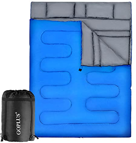 GOPLUS Sac de Couchage Imperméable pour 2 Personnes Détachable avec 2 Oreillers-Un Sac Livré Facilite Le Rangement et Le Transport-Camping,Randonnée, 220X150CM