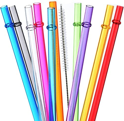 ALINK Lot de 10 pailles réutilisables en plastique de 25,4 cm, pailles colorées pour verre et gobelets de 10,5 pouces, avec brosses de nettoyage