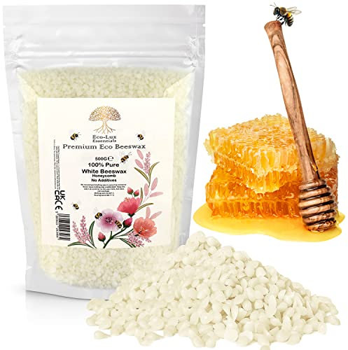 Eco Lux UK Premium-Bienenwachs, weiße Pellets für die Kerzenherstellung, natürliche Bio-Kosmetikqualität, Haut, Körper, Lippenbalsam, Seifenherstellung, ohne Zusatzstoffe, harmlos und rein (500 Gramm)