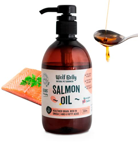 Wolf Belly - 100% Natural Salmon Oil for Dogs and Cats (500 ml) Rich in Omega 3 and 6 for Coat Care, Norwegian Fish Oil Anti-inflammatory, Appetite Stimulant Flavoring