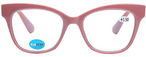 DOOViC Pink Frame Reading Glasses Blue Light Blocking Square Frame Large Lens Computer Glasses Magnification Readers Glasses for Women +1.25