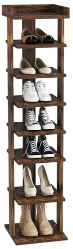 HOME BI 7-Tier Narrow Shoe Rack,Corner Shoe Tower, Slim Shoe Organizer, Wooden Shoe Storage Stand for Entryway, Hallway, Closet, Rustic Brown