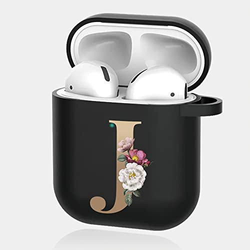Initial Letter Case for AirPods Case AirPods 1/2 Cover Skins for Apple AirPods Silicone Waterproof Case Shock Proof Protective Cover Case for Apple AirPods,iPhone X/XS/XR/X MAX7/7P/8/8P (letter J)