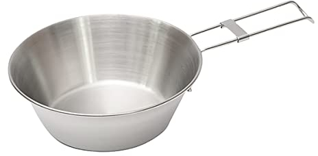 Porssaut Camping Cooking Set Stainless Steel Camping Cup Bowl with Foldable Handle Ideal for Outdoor Camping Hiking Picnic (Silver)