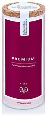 Wunschkapsel NIERE Premium Ergänzung | unterstützt die Nierenfunktion | hochdosierte OPC und PAC | Heilkräuter- und Vitalpilz-Extrakte, Vitamin D3 und K2 | 290 Kapseln aus deutscher Manufaktur
