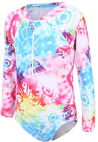 Girls Long Sleeve Swimsuit Kids One Piece Beach Swimwear Girls Long Sleeve Swimming Costume Age 9-10 Years