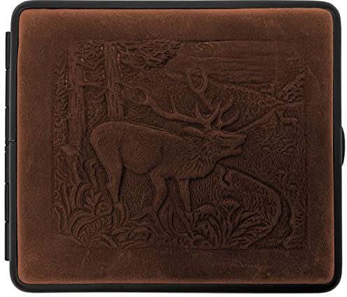 v.H 1912 VOM HOFE MANUFAKTUR Patronenetui Leder, Handmade in Deutschland, ideal für die Jagd mit Platz für 4 Patronen, Dunkelbraun mit Hirsch-Prägung