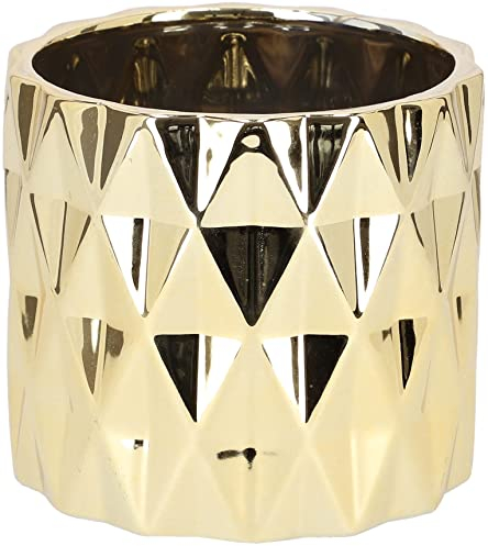 KOTARBAU® Macetero de cerámica de 120 mm, Color Dorado, Maceta Decorativa para Flores y Plantas, Maceta cilíndrica, Diseño geométrico y Minimalista, Cerámica esmaltada Brillante, Tiesto