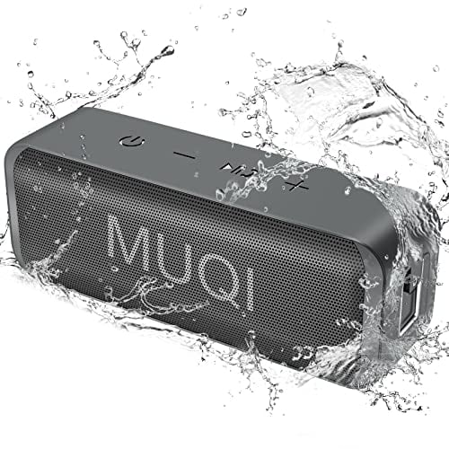 MUQI Speaker Bluetooth portatile, IPX7 forte impermeabile, suono stereo con bassi, 24H tempo di riproduzione wireless, doppia coppia altoparlante casa all'aperto (Grigio) …