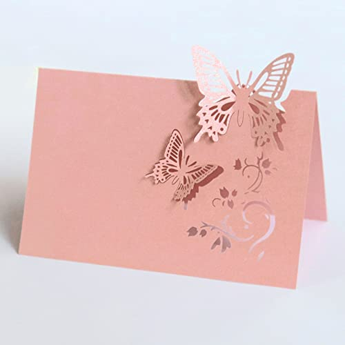 iKesoce 50 Pezzi Segnaposti di Farfalla Cartellini Segnaposto da Tavolo Matrimonio Segnatavolo Carta per Comunione Battesimo Festa Compleanno, Rosa