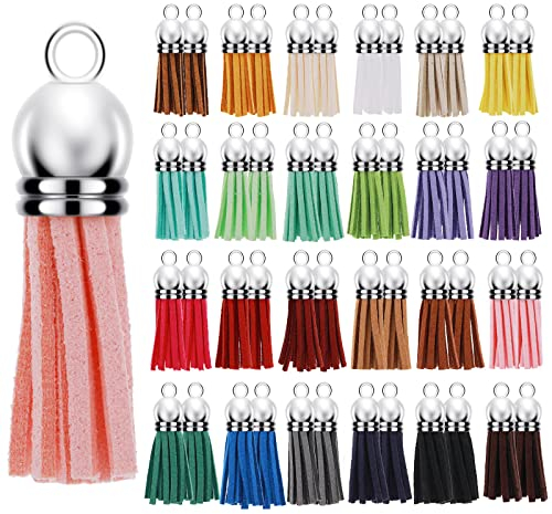 Abeillo 50 STK Quasten Anhänger, Leder Troddel Anhänger, Mini Bunt Quaste DIY Leder Quasten Anhänger für Tasche Schmuck Basteln DIY Quasten Zubehör Deko (3.8 cm/1.5 inch, 25 Farbe)