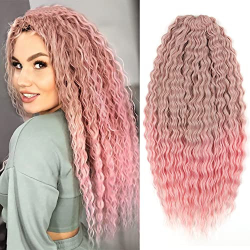 YEESHEDO 3 Paquets 22 Pouces de Cheveux Crochetés Deep Twist Tresses de Bohème en Crochet Bouclées Vague Océanique Paquets de Cheveux Extensions Synthétiques pour Femmes et Filles,Rose