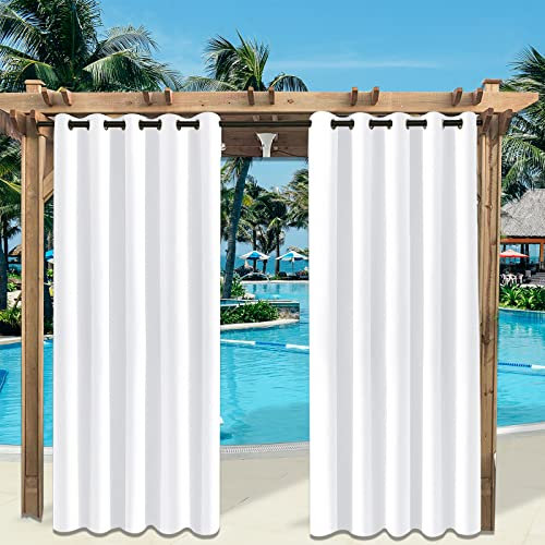 Rosnek Outdoor Vorhang Wetterfest mit Obere Ösen,2 Stück Outdoorvorhänge 274x180cm Outdoor Vorhänge Wasserdicht Außenvorhang,Winddicht Balkon Gardinen für Terrasse,Pergola,Pavillon