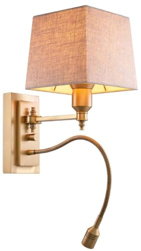 Casa Padrino Applique Murale de Luxe Laiton Antique 14 x 25 x H. 30,5 cm - Applique avec liseuse LED orientable - Luminaires hôtel - Luminaires de Luxe - Appliques de Luxe - Qualité de Luxe