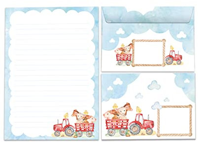 Briefpapier-Set Briefblock mit Umschlag für Kinder Baurmhof Kindermotiv Jungen Mädchen (Block A5 mit 25 Blätter + 15 Umschläge)
