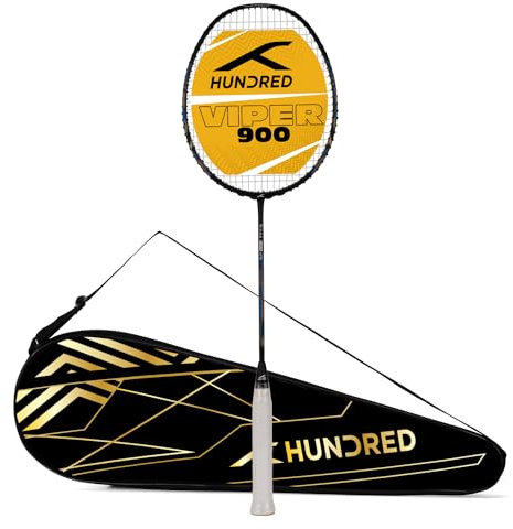 HUNDRED Viper 900 Carbon Fibre Strung Badminton Racket with Full Racket Cover (Black/Blue) | for Intermediate Players | 79 Grams | Maximum String Tension - 32lbs
