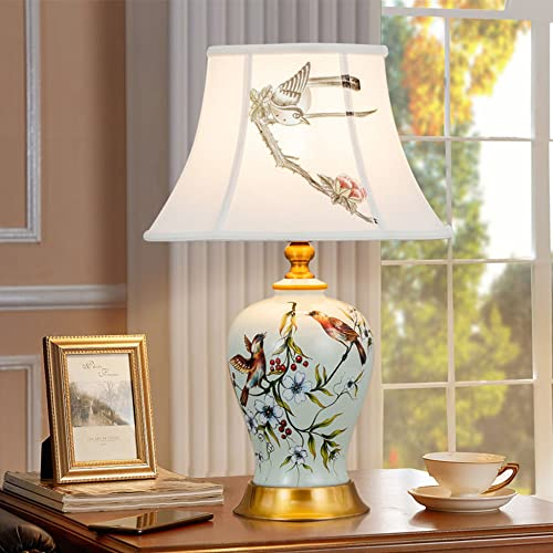 Mengjay Keramik Tischlampe Schlafzimmer Nachttisch Lichtdekoration Schreibtischleuchten,Leichter Körper Tuch Lampenschirm Schlafzimmer Wohnzimmer Tischlampe,Fensterbank lampe Leselampe (Weiß)