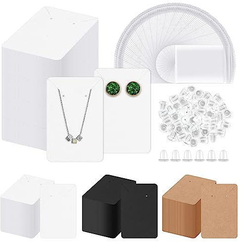 Glarks Lot de 300 cartes pour boucles d'oreilles avec fermoirs et sacs auto-scellants, 9 x 6 cm, blanc