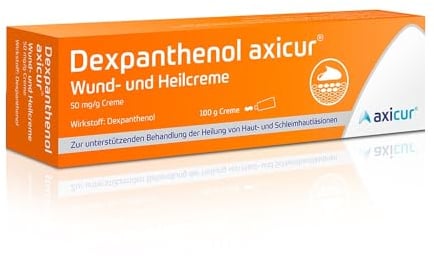 Dexpanthenol axicur Wund- und Heilcreme 50 mg/g, fördert die Wundheilung bei oberflächlichen Hautverletzungen, unterstützt den Heilungsprozess von Haut- und Schleimhautläsionen, 100g