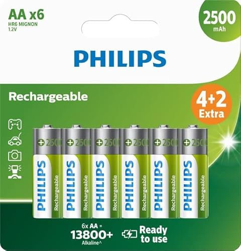 Philips AA 2500mah Rechargeable Lot de 6