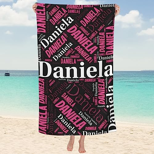 Personalisiertes Strandtuch mit Name, individuelle weiche übergroße Badetücher mit Eigenem Name für Schwimmbad Hotel Badezimmer Camping, gestalten Sie Ihr eigenes Badetuch für Familie Mama Papa Kinder
