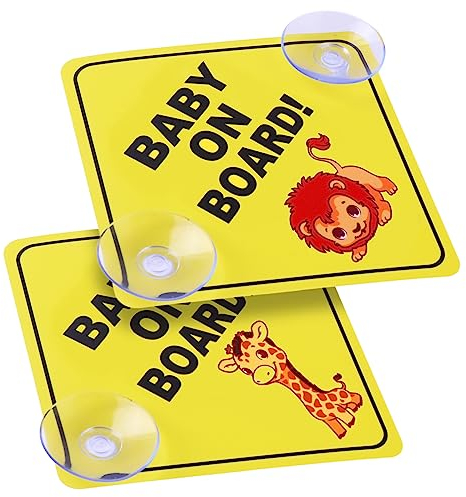 Cobee Baby an Bord Auto Warnschilder, 2 Stück 12,7 x 12,7 cm Sicherheits Autoschild Mit Doppelten Saugnäpfen, Wiederverwendbarer Aufkleber für Autofenster (Stil E)