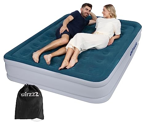 airzzZ SlumberPlus Air Bed - High Raise Flocked Non Slip Mattress - Quick Self Inflation & Deflation - Inbuilt Pump - Camping,Hiking, Caravan, Guest Bed - Comes With Carry Bag (Slumber Plus Double)