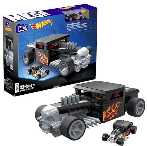 MEGA Hot Wheels Showcase - Zusammenbaubares Hot Wheels Bone Shaker Sammlerset im Maßstab 1:24 mit Die-Cast-Auto und 334 Bausteine und Teile, ab 13 Jahren, HRY17